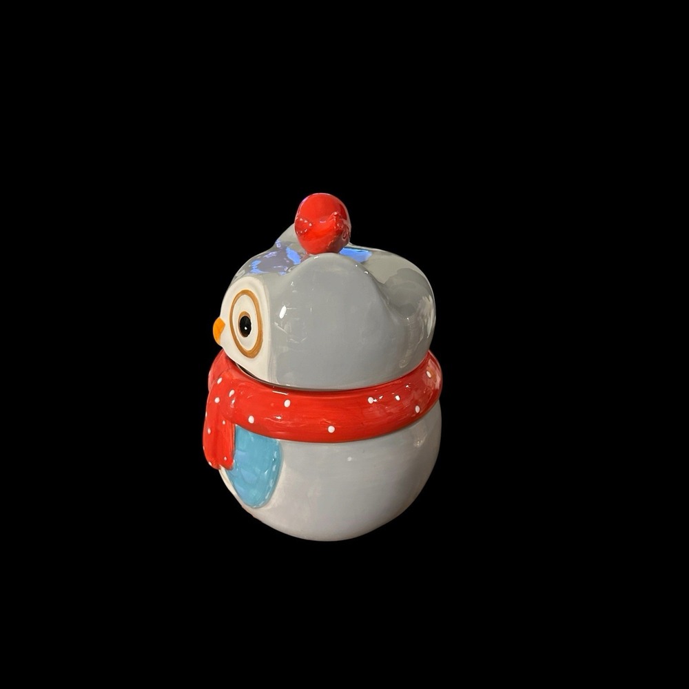 Boston Warehouse Snowy Owl Cookie Jar Red Scarf Bird Lid 9" Christmas - Picture 2 of 8